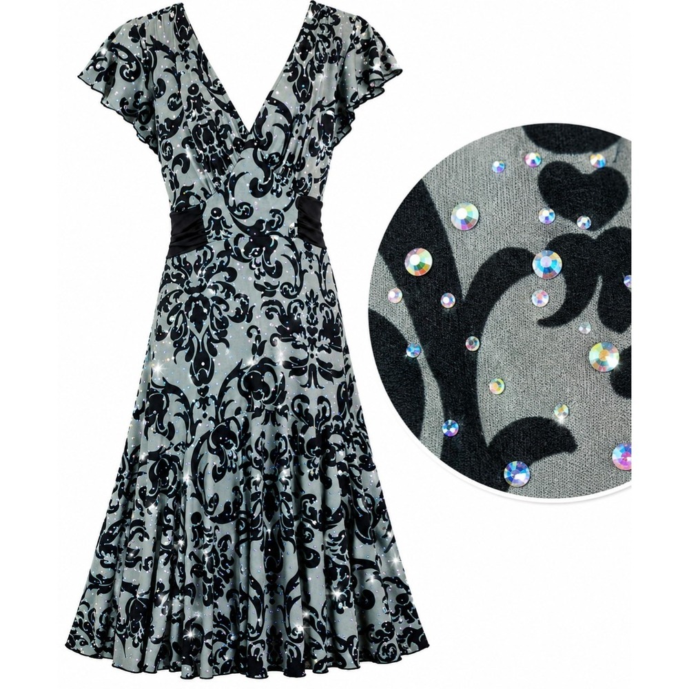 Vintage Y2K Volume One Dress M Gray Black Sequin Babydoll Whimsigoth Dark Fairy